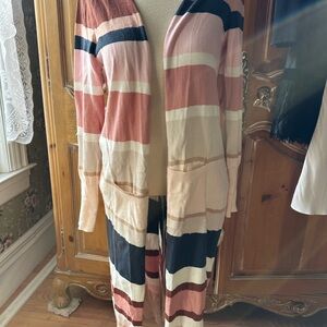 Wispr by Brodie Cashmere Striped Long Cardigan with Pockets.